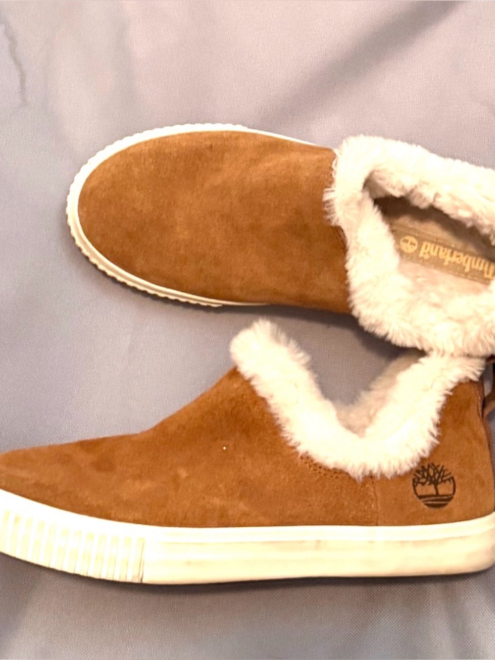 Timberland Chestnut Suede Faux-Fur Lined Slip-Ons